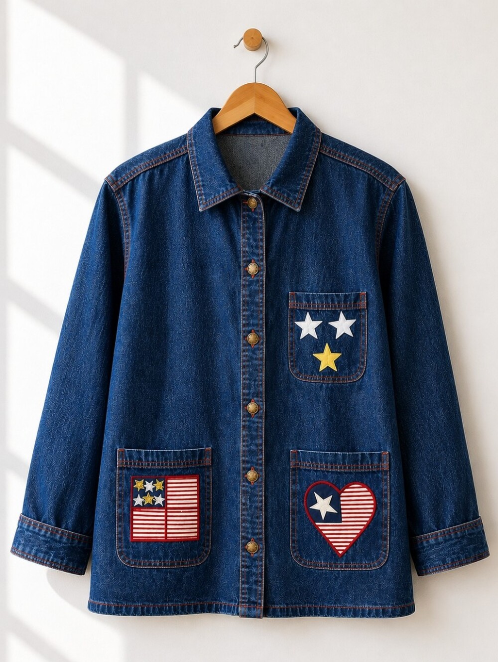 ✨2/$25 Natural Impressions~Women VTG Denim Barncoat~Chore Jacket~Patriotic~MED